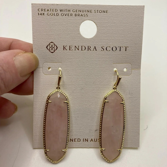 KENDRA SCOTT SET Genuine Rose Quartz Earrings & Pendant Necklace Classic NEW NWT - Picture 2 of 13